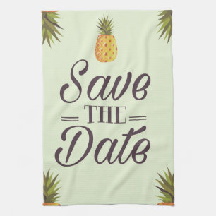 Save The Date Wedding Vintage Pineapples Tea Towel