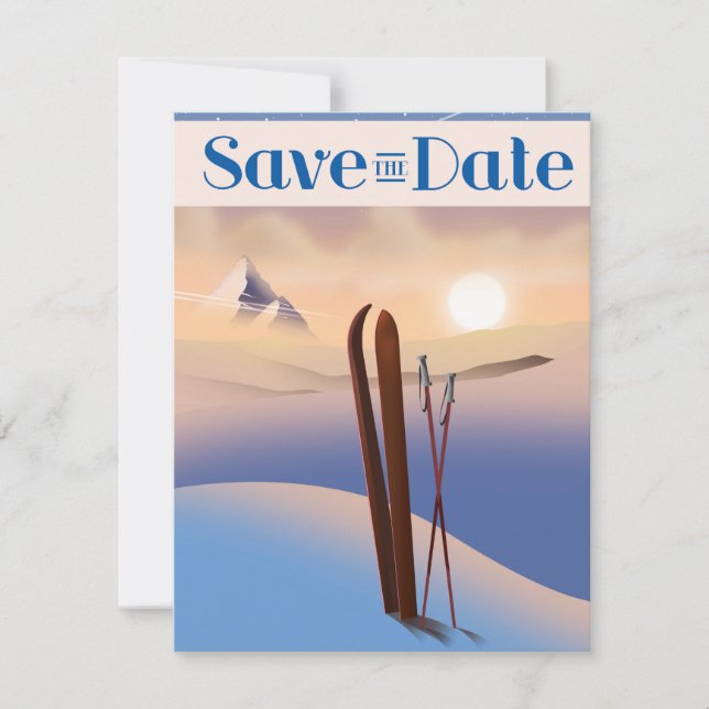 Save The Date Wedding Vintage Ski (Front)