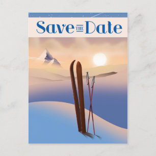 Save The Date Wedding Vintage Ski Postcard