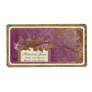 Save the Date Wedding Vintage Wine Label in Purple