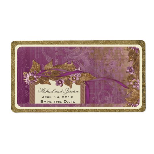 Save the Date Wedding Vintage Wine Label in Purple Shipping Label
