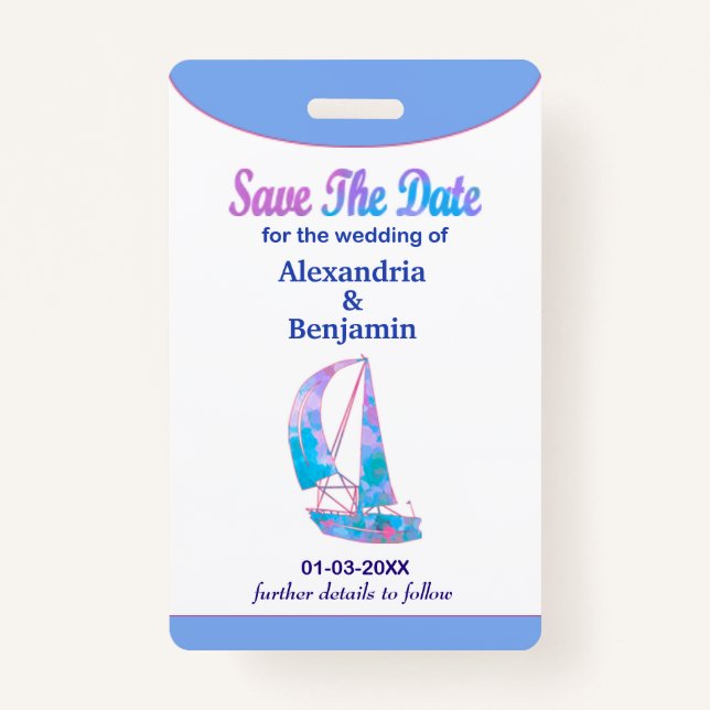 Save The Date Wedding Watercolor ID Badge (Front)