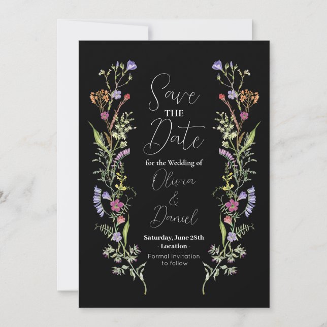 Save The Date Wedding Wildflower Floral Dark (Front)