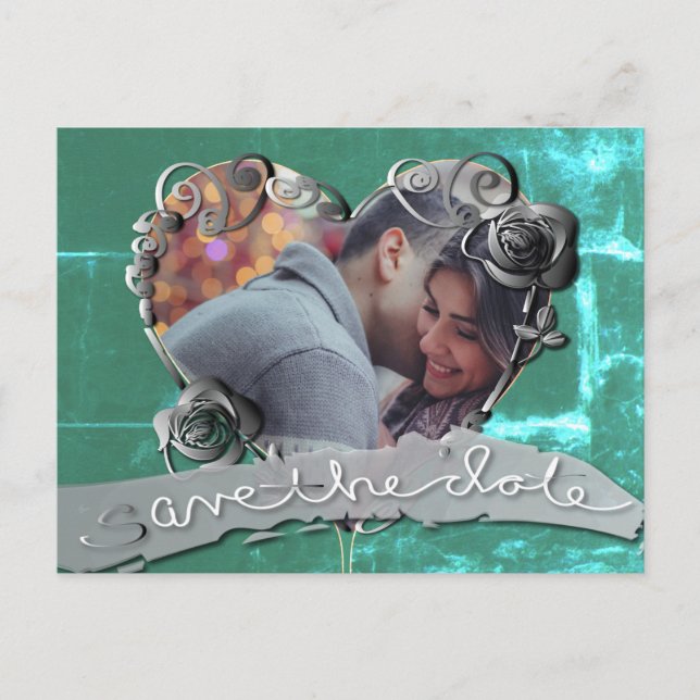 Save the Date Wedding with Heart Frame + Photo Postcard (Front)