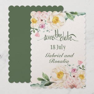Save The Date Weeding Green & Yellow Announcement