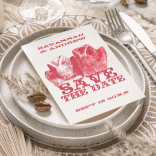 Save the Date Western Saddle Pink Cowboy Hat  Announcement Postcard
