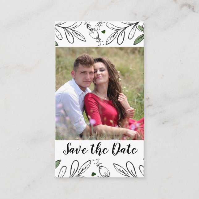 Save the Date Whimsical Hand Drawn Botanical Business Card (Front)