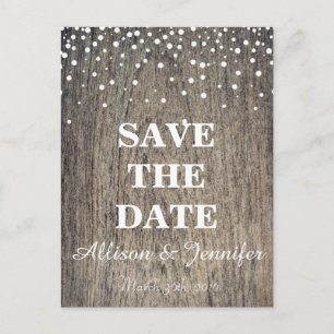 Save the date White and Gold Glitter Faux Foil Announcement Postcard