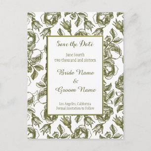 Save the Date White Faux Gold Roses Postcard