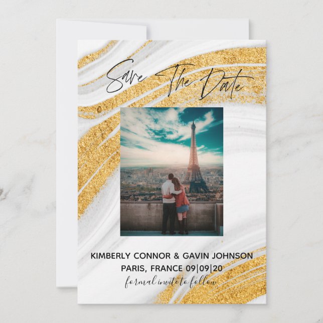 Save The Date |White, Grey and Gold Agate Geode (Front)