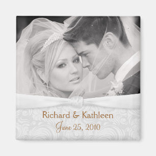Save the Date - White-on-White Wedding Photo Magnet