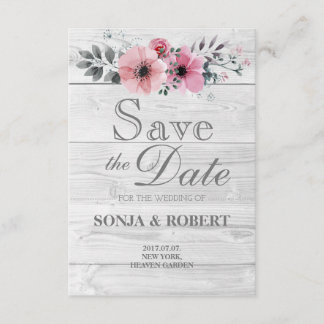 Save the Date - White wood pastel pink flowers