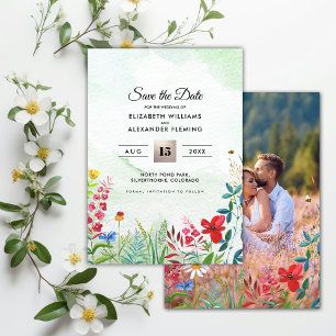 Save the Date. Wild Meadow Wildflowers Photocard Date