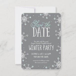 Save The Date Winter Snowflake Party Blue Grey