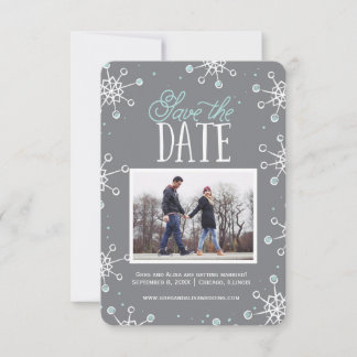 Save The Date Winter Snowflake Weddin Blue Grey |