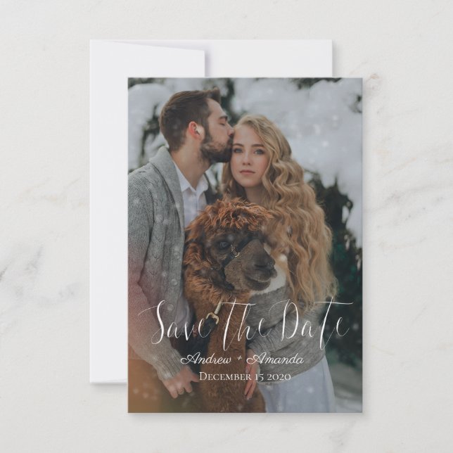 Save the Date Winter Wedding with Snow Effect (Front)