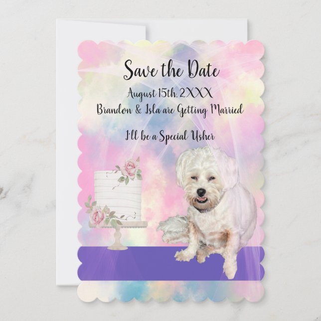 Save the Date with Cute White Dog Invitation (Front)