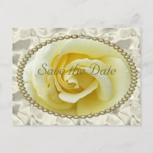 Save the date with Yellow Rose, Pearls & Satin Announcement Postcard