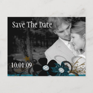 Save the Date with YOUR Photo SeaBlue and Brown Announcement Postcard