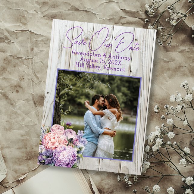 Save the Date Wood and Flowers Photo Announcement (Creator Uploaded)