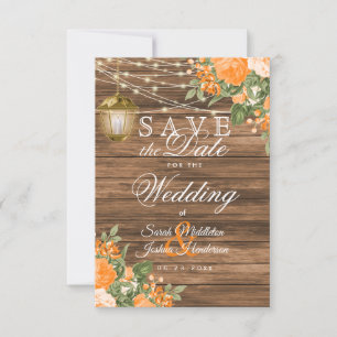 Save the Date Wood, Lanterns and Orange Flower