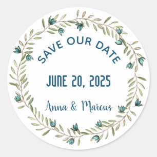 save the date wreath classic round sticker