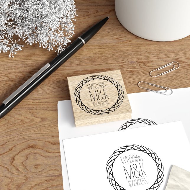 Save The Date Wreath DIY Wedding Rubber Stamp (A simple wreath Save the Date rubber stamp with space for your initials and wedding date)