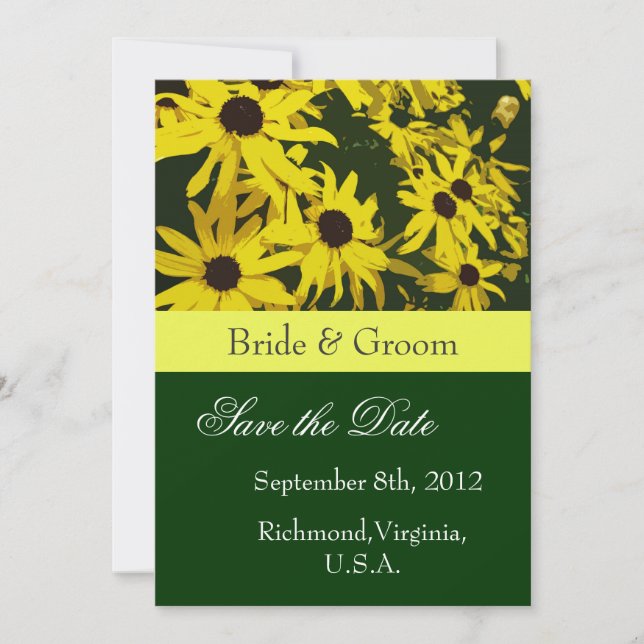 Save the Date, yellow daisy flowers Date (Front)