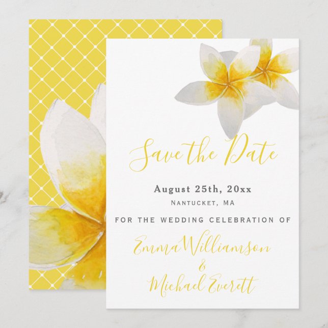 Save the Date | Yellow Tropical Flowers Wedding (Front/Back)