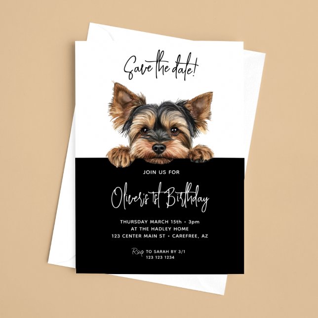 Save the Date Yorkshire Terrier 1st Birthday (Creator Uploaded)