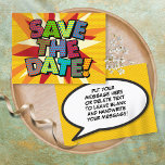 SAVE THE DATE Your Message Speech Bubble Announcement Postcard<br><div class="desc">Add your own special message. Comic book pop art themed modern fun retro design, perfect for weddings, bridal showers, baby showers, baptisms, engagement parties, anniversary celebrations, graduations, birthday party and other special events throughout the year! A cool, trendy and fun design that puts the wham zap pow into your day....</div>