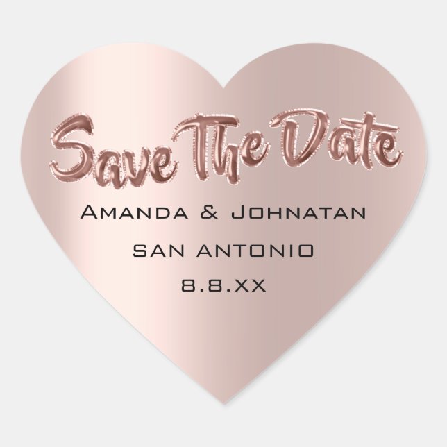 Save The DateName Balloons Rose Wedding Heart Sticker (Front)