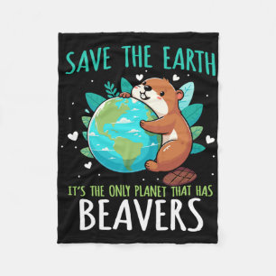 Save The Earth Beaver Design - Funny Earth Day Ani Fleece Blanket