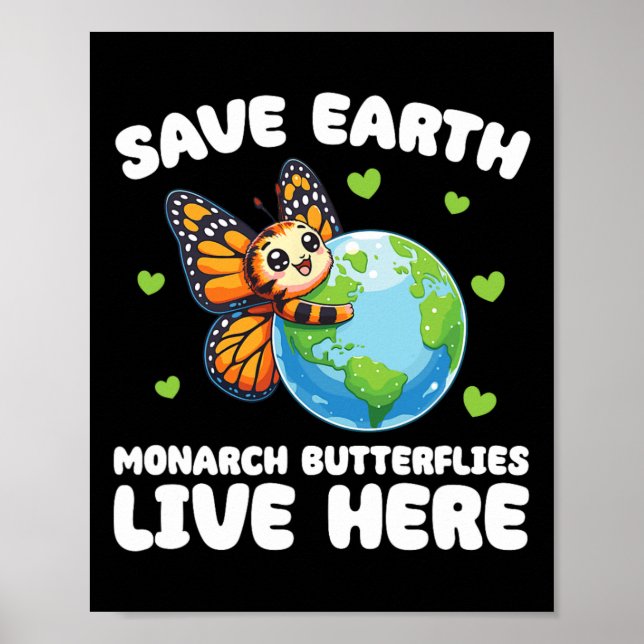 Save The Earth Monarch Butterflies Live Here Earth Poster (Front)
