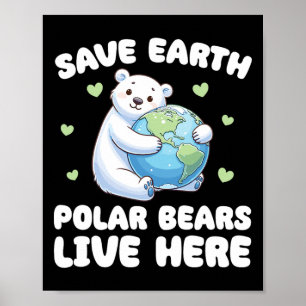 Save The Earth Polar Bears Live Here Earth Day Poster