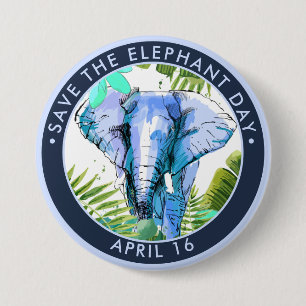 Save the Elephant Day, watercolor 7.5 Cm Round Badge