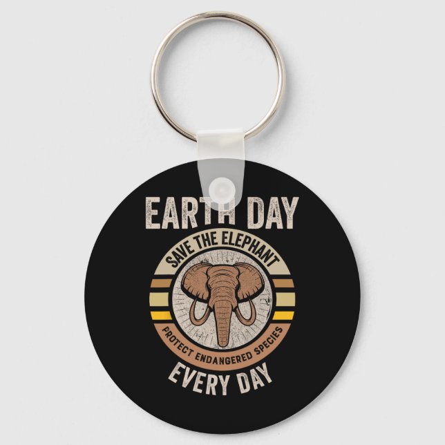 Save The Elephant Earth Day Protect Endangered Ani Key Ring (Front)