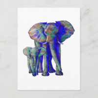 Save The Elephants Art Animal Lover Mama and Baby