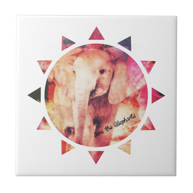 Save the Elephants, Baby Elephant Sunshine Ceramic Tile (Front)