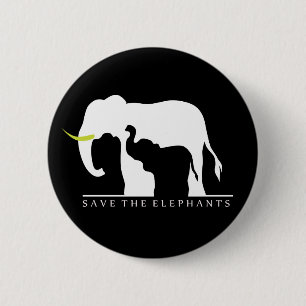 Save the Elephants (black) 6 Cm Round Badge