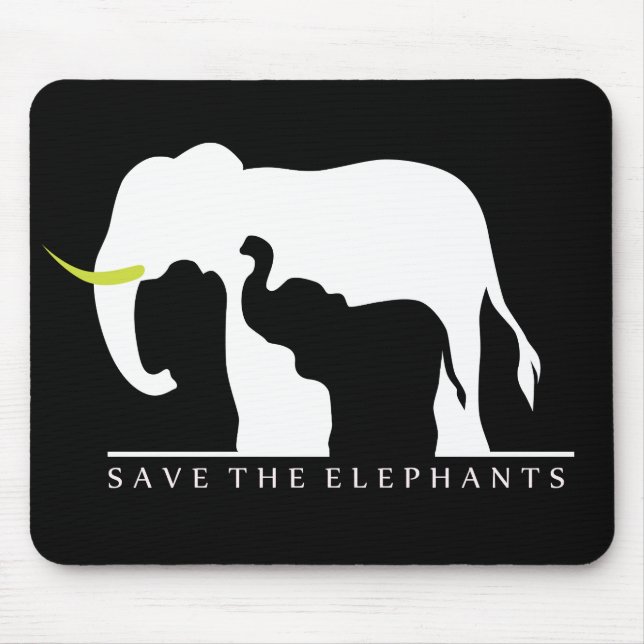Save the Elephants (black) Mouse Pad (Front)