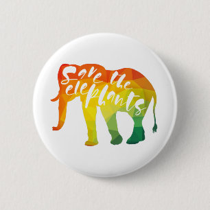 Save the Elephants. Calligraphy, Graphical Art 6 Cm Round Badge