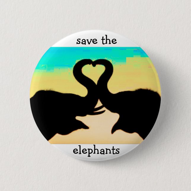 Save the Elephants heart trunks 6 Cm Round Badge (Front)