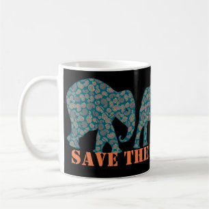 Save the Elephants Paisley on Black Coffee Mug