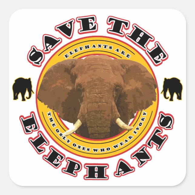 Save the Elephants Square Sticker (Front)