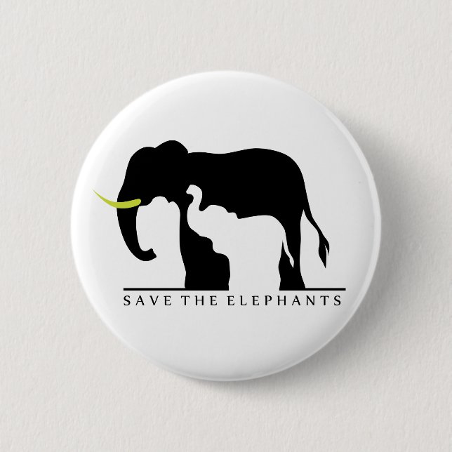 Save the Elephants (white) 6 Cm Round Badge (Front)