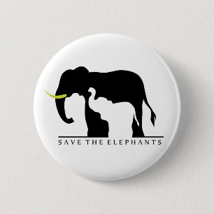 Save the Elephants (white) 6 Cm Round Badge