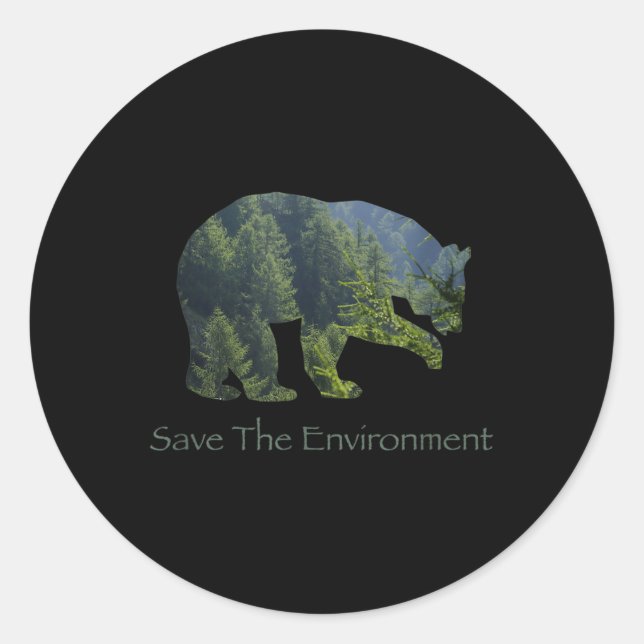 Save The Environment Bear Silhouette Environmental Classic Round Sticker (Front)