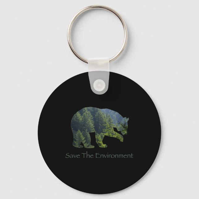 Save The Environment Bear Silhouette Environmental Key Ring (Front)