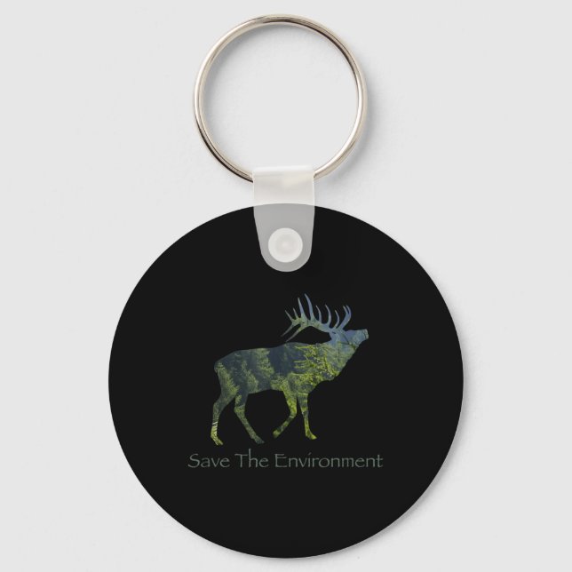 Save The Environment Deer Silhouette Environmental Key Ring (Front)